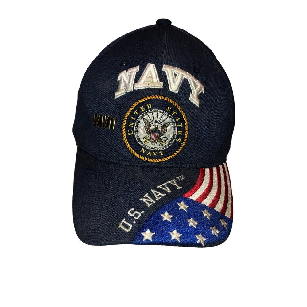 Vtg US Navy Hat Cap Officially Licensed Product of the Navy WWII Pin Mens